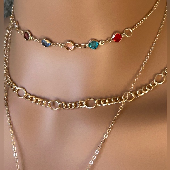 Stylish Gold Multi Stranded Statement Necklace - Picture 3 of 7